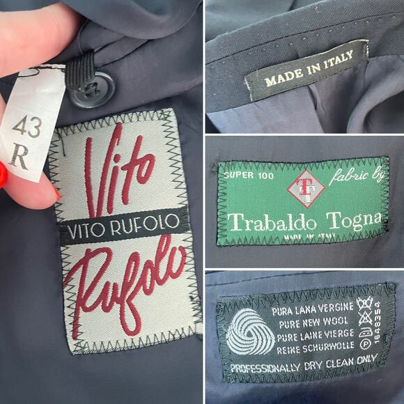 Vito Rufolo vintage 90s peak lapel 100% wool blazer jacket size 43R - Picture 8 of 9